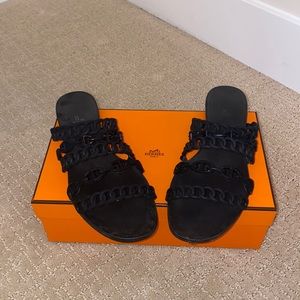 Hermes Sandals Chaine d'Ancre Black Rubber Slide